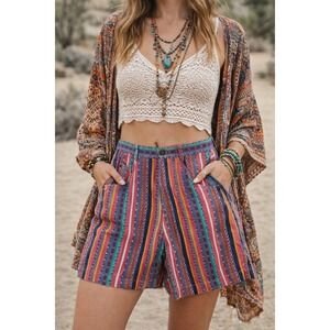 Penny Lane Sz 12 28" Shorts Denim Southwestern Striped High Rise Boho Festival